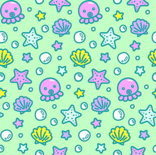 海洋元素清新无缝图案