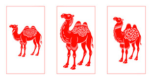 矢量手绘骆驼沙漠剪纸元素