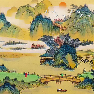 复古山水屏风装饰画