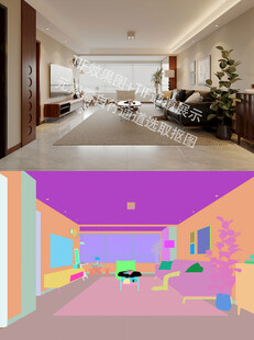 现代中古风客厅效果图