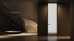 现代室内的旋转楼梯与门