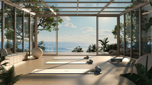 海景玻璃房内的瑜伽空间
