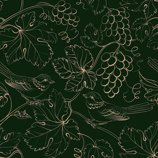 深绿背景金色花卉图案