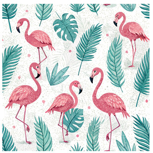 粉色火烈鸟与绿叶图案