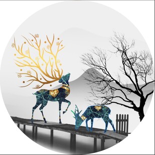 水墨风双鹿过桥图景