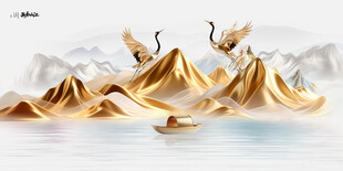 金箔山水画背景墙