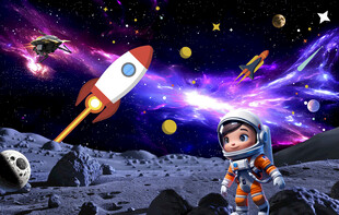 卡通星空登月