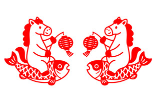 矢量剪纸风格马年图案