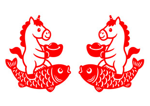 矢量剪纸风格马年图案