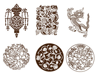 古典圆形花纹 龙纹 灯饰纹样 