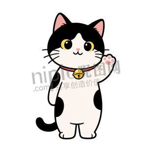 卡通可爱招财小猫咪挥手举手