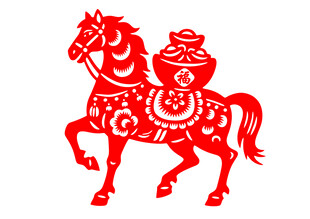 红色剪纸马与福袋图案