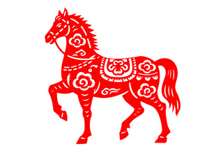 红色剪纸风骏马图案