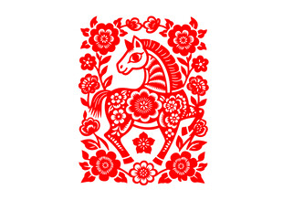 传统剪纸风的精美生肖马图案