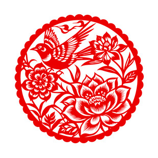 矢量喜鹊花卉剪纸