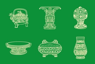 六个青铜器线条