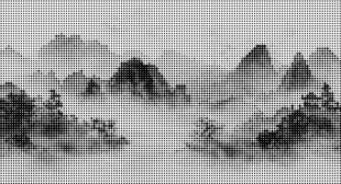 圆点激光镂空水墨山水意境图