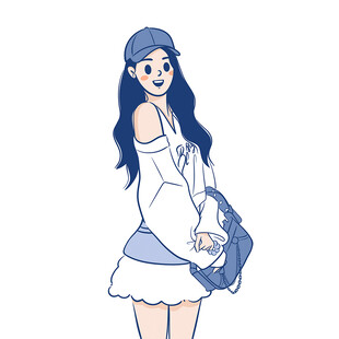 蓝发少女手持衣物