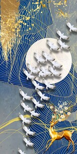 抽象飞鸟麋鹿图