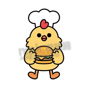 卡通可爱小鸡厨师捧汉堡