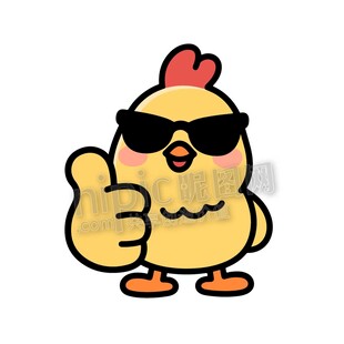 卡通酷炫墨镜小鸡点赞