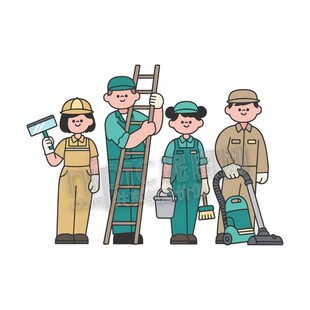 卡通家政清洁工人