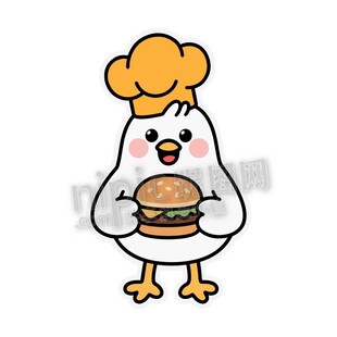 卡通可爱厨师小鸡捧汉堡