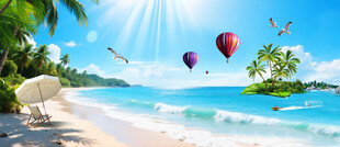 蓝天大海沙滩椰树背景墙