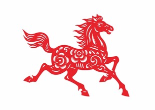 矢量红色剪纸风奔腾骏马