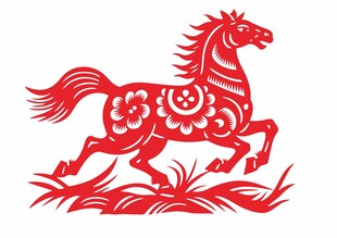 红色剪纸奔腾骏马图案