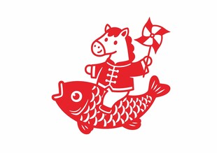 卡通小马骑锦鲤拿风车