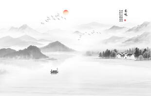 新中式壁画山水画电视背景墙