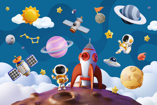 3D卡通宇航员太空星球宇宙背景