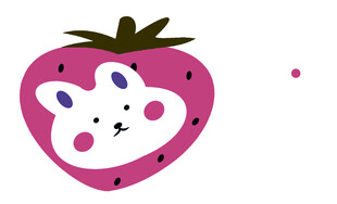 草莓上的可爱小兔形象