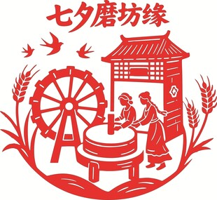 七夕磨坊缘剪纸艺术图