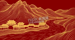 简约古风山水画背景