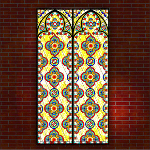 彩色几何图案双扇装饰窗