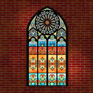 复古彩色玻璃教堂风窗户