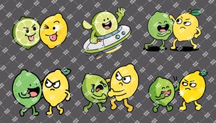 手打柠檬茶卡通插画