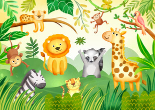 卡通森林可爱动物乐园儿童背景墙