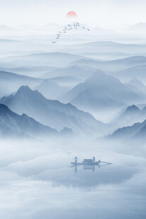 意境水墨山水画壁画壁纸