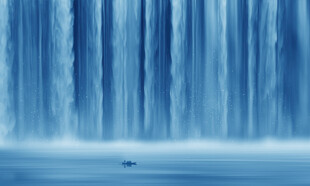 蓝色高清瀑布山水画幕墙