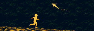 夜空中奔跑的风筝放飞者