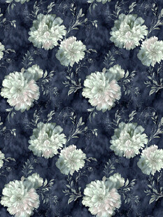 深蓝底白花花卉图案