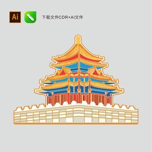 故宫八角楼建筑矢量插画