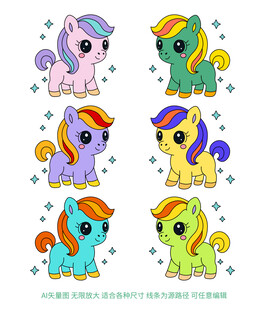 可爱马卡通马国风马线条简笔画