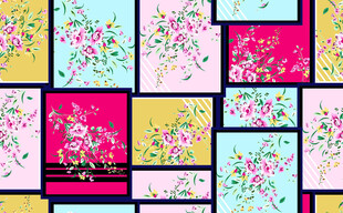 多彩花卉拼接 数码印花 小碎花