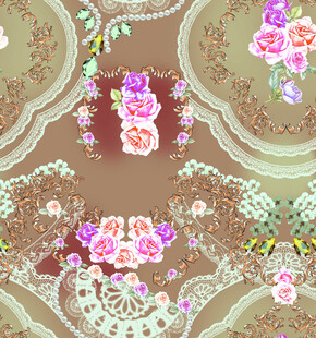 复古花卉蕾丝图案设计 数码印花
