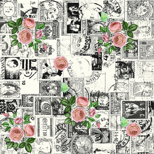 复古花卉与图案拼接  报纸 