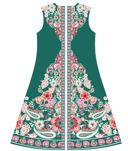 绿色花卉图案无袖连衣裙
